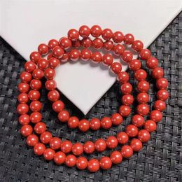 Link Bracelets 6MM Natural Cinnabar Triple Circle Bracelet Women Beautiful Colourful Crystal Energy Healing Fashion Jewellery 1PCS