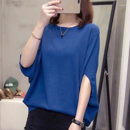 Women's Blouses Fashion Solid Color Knitted Batwing Sleeve Blouse Clothing Summer Oversized Casual Pullovers Commute Shirt V1407