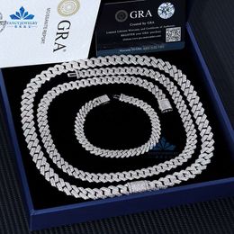 Hip Hop Mens Full Diamond Iced Out 12Mm Link Chain Necklace 14K Gold Sier Moissanite Cuban Bracelet