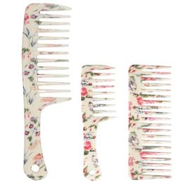 Blue Zoo French-Style Romantic Water Transfer Flower Large Tooth Comb Straight Handle Wide-Tooth Comb Curly Hair