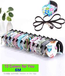 5m Retractable Dog Leash 13 Colors Fashion Printed Puppy Auto Traction Rope Nylon Walking for Small Dogs Cats Pet Leads 2109111704230