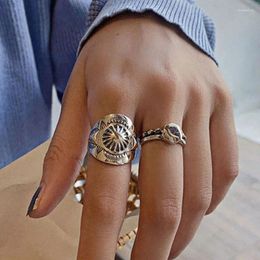 Cluster Rings Ethnic Style Silver Colour Vintage Punk Hiphop For Women Girls Fashion Handmade Thai Party Jewellery Gifts