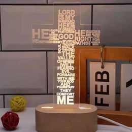 Lamps Shades Night Lights Jesus Cross Desktop Ornaments Letter 3D Night Light Bedroom Creative Table Lamp USB Bedside Room Home Decorations Y240520DFKZ