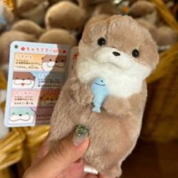 Stuffed Plush Animals Cute Otters Holding Fish Stitch Plush Toys Kaii Doll Keyrings Hanging Pendant Props for School Bag Key Wallet Doll Toy Gifts