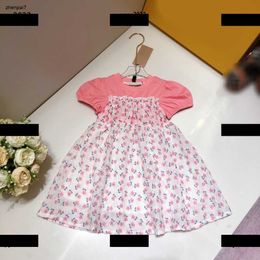 Top designer girls dress Pleated Bubble Sleeve Dress baby clothes Free shipping Fashion summer Floral printing skirt new arrival