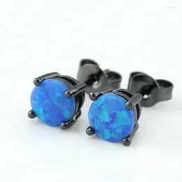 Stud Earrings Classical Rounf Cut 6mm Blue Fire Opal Ear For Women OE267