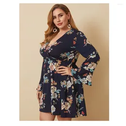 Casual Dresses Plus Size Floral Print Retro Dress Long Sleeve Elegant Women Party Female A-Line Vestidos 60s 50s Vintage Boho