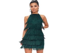 Sexy Women Tassel Detail Halterneck Bodycon Dress Sleeveless Backless Summer For Night Club Going Out Dresses Vestido Casual6321220