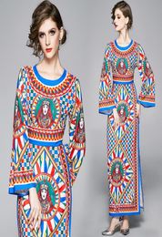 Luxury Vintage Designer Dress Sleeve Women Sexy Slim Crew Neck Party Prom Ladies Runway Dress Elegant Print Office Dresses9824259