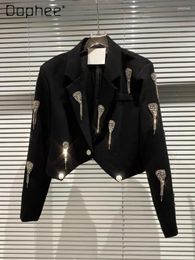 Women's Suits Women Jacket Fashion Love Tassel Rhinestone Chain Suit Coat 2024 Spring Long Sleeve Solid Colour Short Blazer