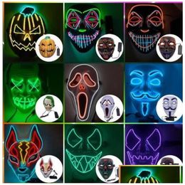 Party Masks Ups Glowing Face Mask Halloween Decorations Glow Coser Pvc Material Led Lightning Women Men Costumes For Adts Home Drop De Dhrfv