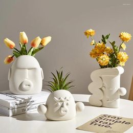 Vases Nordic Creative Ceramic Abstract Art Face Vase Modern Home Room Ornament Garden Flower Plant Pot Luxury Living Table Decoration