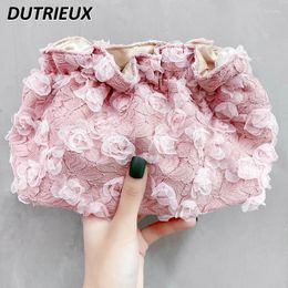 Cosmetic Bags 2024 Summer Casual Elegant Ladies' Makeup Bag Sweet Cute Pink Flowers Lace Portable Clutch For Women