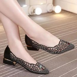 Casual Shoes Women's Summer Footwear Black Low Heel Elegant For Woman 2024 Diamond Pointed Toe Transparent Sandals With Crystals Clear