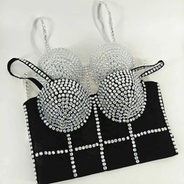 Women's Tanks Camis 2024 Women Summer Rhinestone Beading Design Corset Sexy Tank Tops Fashion Women White Crop Top Female Ladies Tops Clothes Camis Y240518