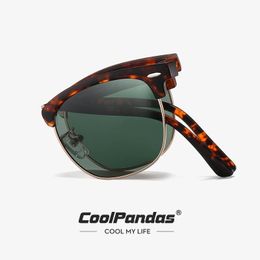 CoolPandas Classic Sunglasses For Men Women Folding Glasses Polarised Mirror Square Eyewear Driving Outdoor Unisex With Box 240520