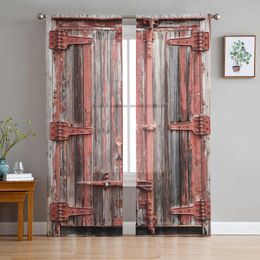 Curtain Wooden Door Paint Retro Sheer Curtains For Living Room Decoration Window Kitchen Tulle Voile Organza