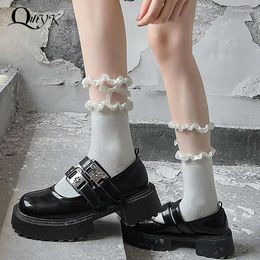 Women Socks Solid Colour Black White Summer Ultra-thin Transparent Cotton Velvet Bow JK Japan Style Lolita Cute