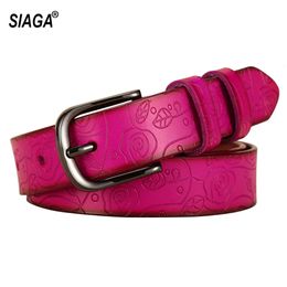 Fashion Design Floral Pattern Rose Red Genuine Leather Female Belt Womens Pin Buckle Metal Belts 28mm Wide 2023 FCO082 240516