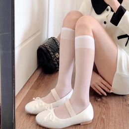 Women Socks JK Calf Sexy Ultrathin Transparent Super Soft Versatile Mid Length Black White Silk Knee Stockings Y2K Style