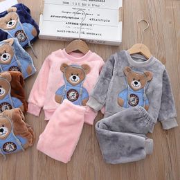 Clothing Sets Winter Warm School Kids Loungewear Suit Girls Boys Embroidery 3D Cartoon Full Fleece Coat Tops Pant Child 2PCS Homewear 5-16