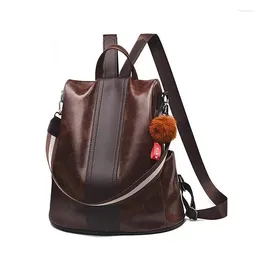 School Bags Oil Leather Backpack Korean Version Trendy PU Soft Anti-theft Large Capacity Multi-purpose Women's Bag