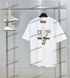 xinxinbuy Men designer Tee t shirt 2024 Italy Flame letter printing short sleeve cotton women black white green M-4XL