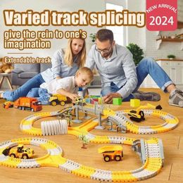 Diecast Model Cars Childrens Electric Track Toy Car Engineering Mini Car Set Childrens Puzzle Boy Toy Track Car Train DIY Toy Childrens Birthday Gift Y240520V36V