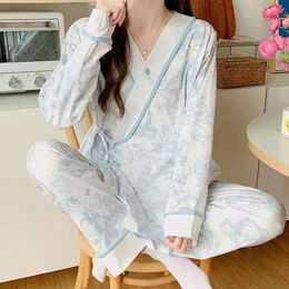 Clothing Thin Lactation Pamas Female Postpartum Pregnant Women Breastfeeding Hospitalization Home Clothes Set L2405