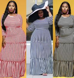 Casual Dresses Plus Size 4XL White Black Striped Dress Women Summer Long Maxi Boho Ruffles Sleeve Vintage Vestidos Autumn9919320