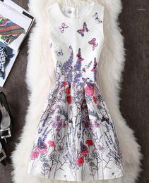 2020 New Summer Women Sleeveless ALine Mini Dress Fashion Jacquard Butterfly Flowers Print Vintage Dress Elegant Slim11650816