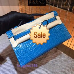 Top Ladies Designer eKollay Bag Handmade custom imported real crocodile skin mini bag first generation womens handbag one shoulder crossbody small bag blue