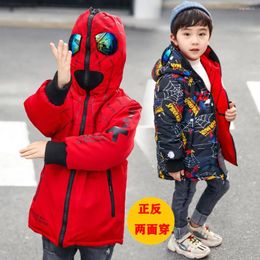 Down Coat Boys Winter Jacket 2024 Cartoon Parka Hooded Double Side Wear With Glasses Fashion Children Clothes