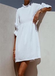 Women Ruffles Elastic Waist Loose Straight White Mini Dresses Half Sleeve Shirt Dress Autumn Fashion Woman Boho Sundress LJ2008088925509
