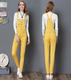 Casual Candy Yellow Denim Jumpsuits jeans Plus Size autumn overalls jeans For Women High Waist Denim Pants long Strap Rompers 21025194010