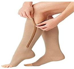 100 Pairs Zipper Medical Compression Socks Women Men Knee High Leg Support Unisex Open Toe Knee 1520mmHg Zip Socks1254330