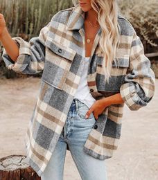Women039s Jackets Plaid Shirts Jacket Casual Long Sleeve Flannel Lapel Button Down Pocketed Shacket Autumn Fashion Loose Coats 1039189