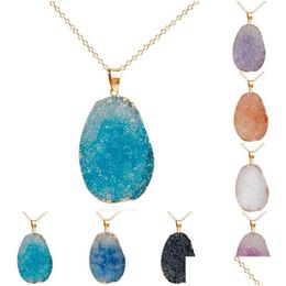 Pendant Necklaces Fashion Natural Resin Stone Crystal Quartz Healing Chakra Bead Gemstone Gold Link Chain Necklace For Women Bohemia J Dh4Za