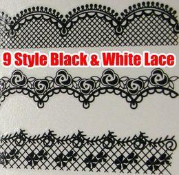 18pcs Black White Lace Nail Art Water Decals Transfer Transfers DECAL Nail Art Wrap Wraps Sexy Strip Tattoo FOR NATURAL FALSE 8491819