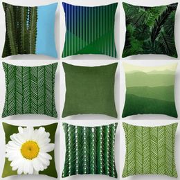 Pillow Simple Dark Green Geometric Print Pattern Square Cover Home Living Room Sofa Bedroom Decorative Case