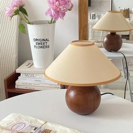 Table Lamps Vintage Walnut Colour Solid Wood Wooden Globe Indoor Bedside Decorative Atmosphere Light