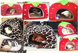 Soft Strawberry Leopard Pet Dog Cat House Tent Kennel Doggy Winter Warm Cushion Basket Animal Bed Cave Pet Products Supplies2112079