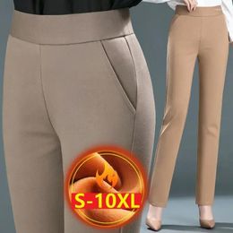 Women's Pants S-10XL Middle-aged Women Trousers Winter Velvet Warm Long Mother Stretch High Waist Casual Female Straight N38