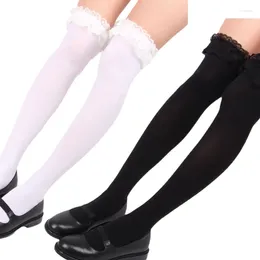 Women Socks Thigh High Stockings With Lace Trim Japanese JK Student Over Knee 37JB