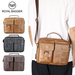Briefcases Royal Bagger Genuine Leather Men's Solid Color Business Messenger Bags Vintage Shoulder Crossbody Bag 1679