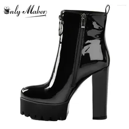 Boots Onlymaker Patent Leather Ankle Platform Thick High Heel Zipper For Women Plus Size Us5-us15 Ladies Black Booties