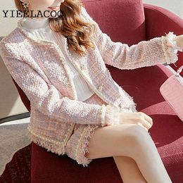 Work Dresses Pink Professional Suit Tweed Jacket Skirt Autumn / Winter Women's Business Ladies 2 Piece Elegant Set