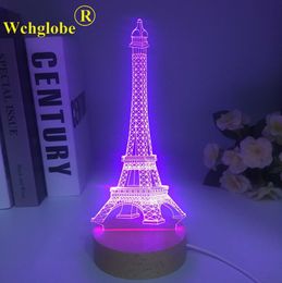 Lamps Shades Eiffel Tower Led Night Light Colours Changing Kids Bedroom Nightlight Wooden Gift for Birthday Bedroom Decor Table 3D Lamp Gifts Y240520VRRR