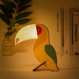 Lamps Shades Animal LED night light wooden acrylic table light bedroom decoration childrens gift bedside light Sirius whale Toucan Y240520D5TZ