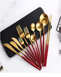 4pcs Red Gold Cutlery Set Stainless Steel Food Tableware Set Home Steak Knife Fork Coffee Spoon Teaspoon Upscale Dinner jlldoi4190740